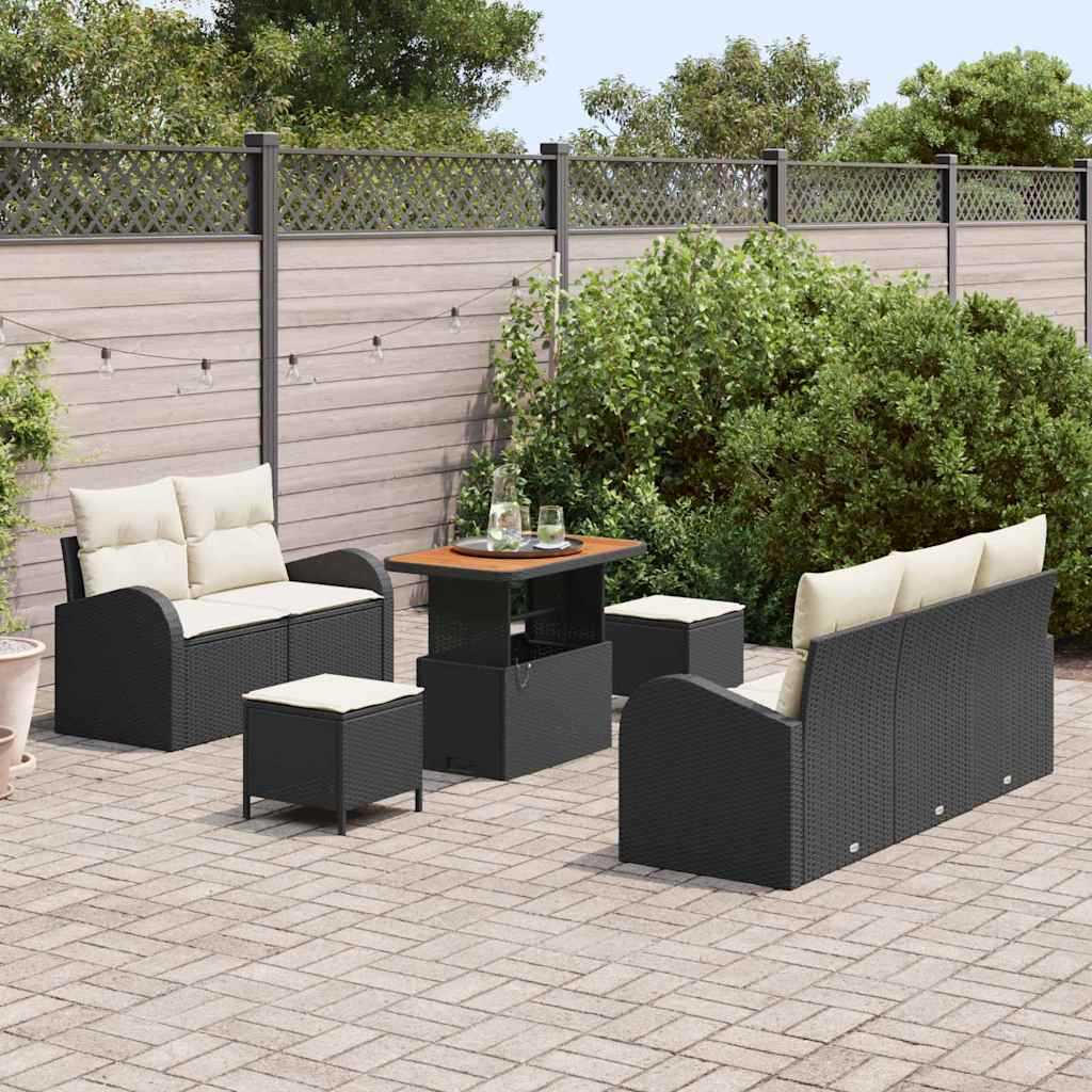Ensemble de canapé de jardin avec coussin 8 pcs Noir polyrotin - XIOS