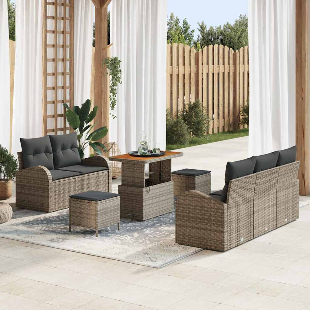 Ensemble de canapé de jardin avec coussin 8 pcs Gris polyrotin - XIOS