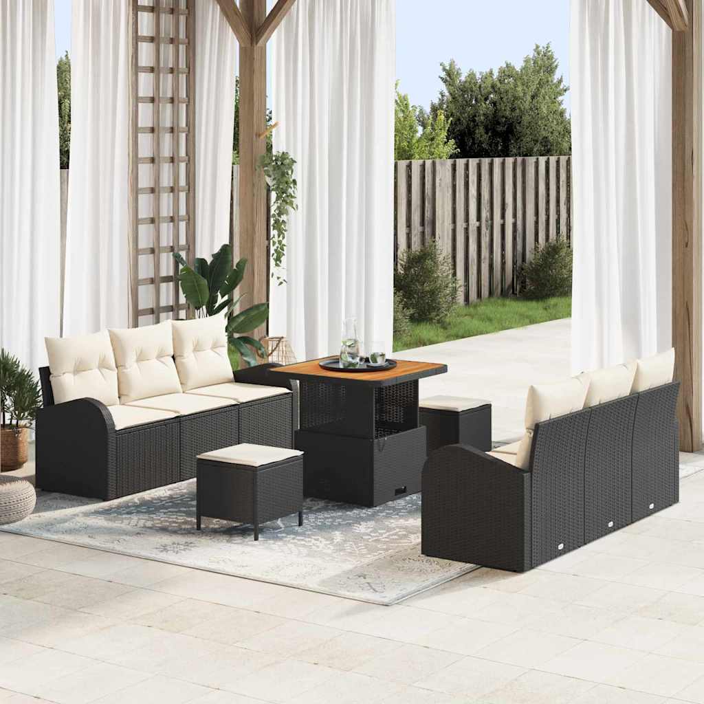 Ensemble de canapé de jardin avec coussin 9 pcs Noir polyrotin - XIOS