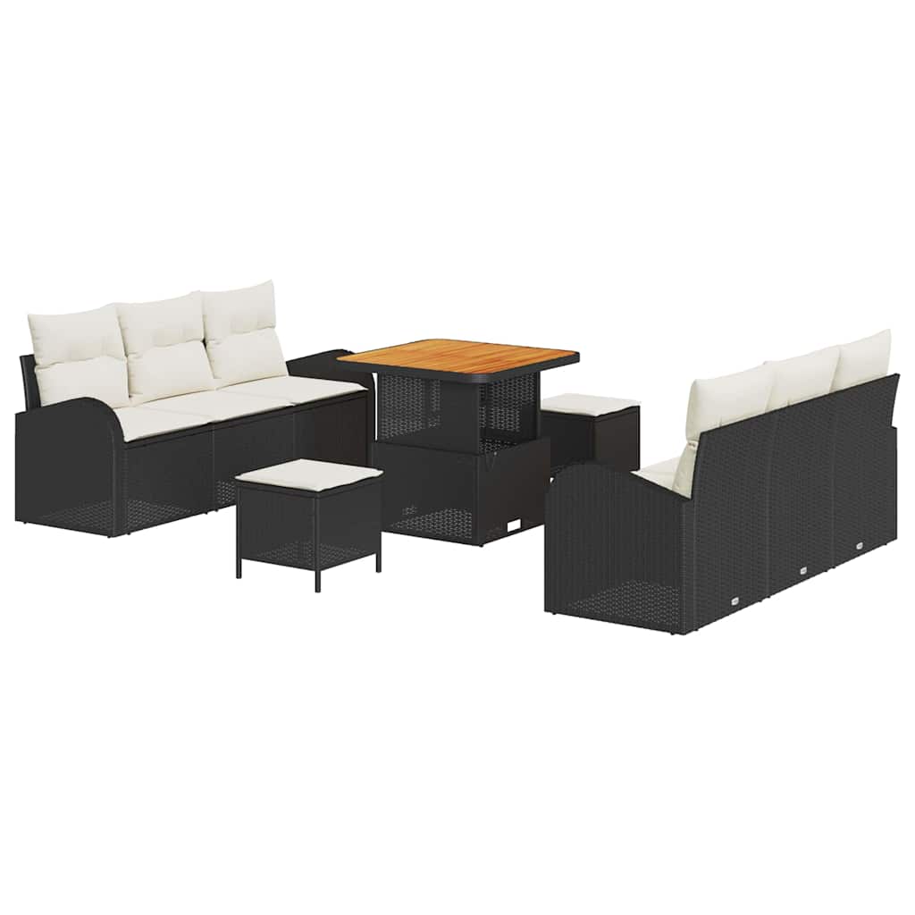 Ensemble de canapé de jardin avec coussin 9 pcs Noir polyrotin - XIOS