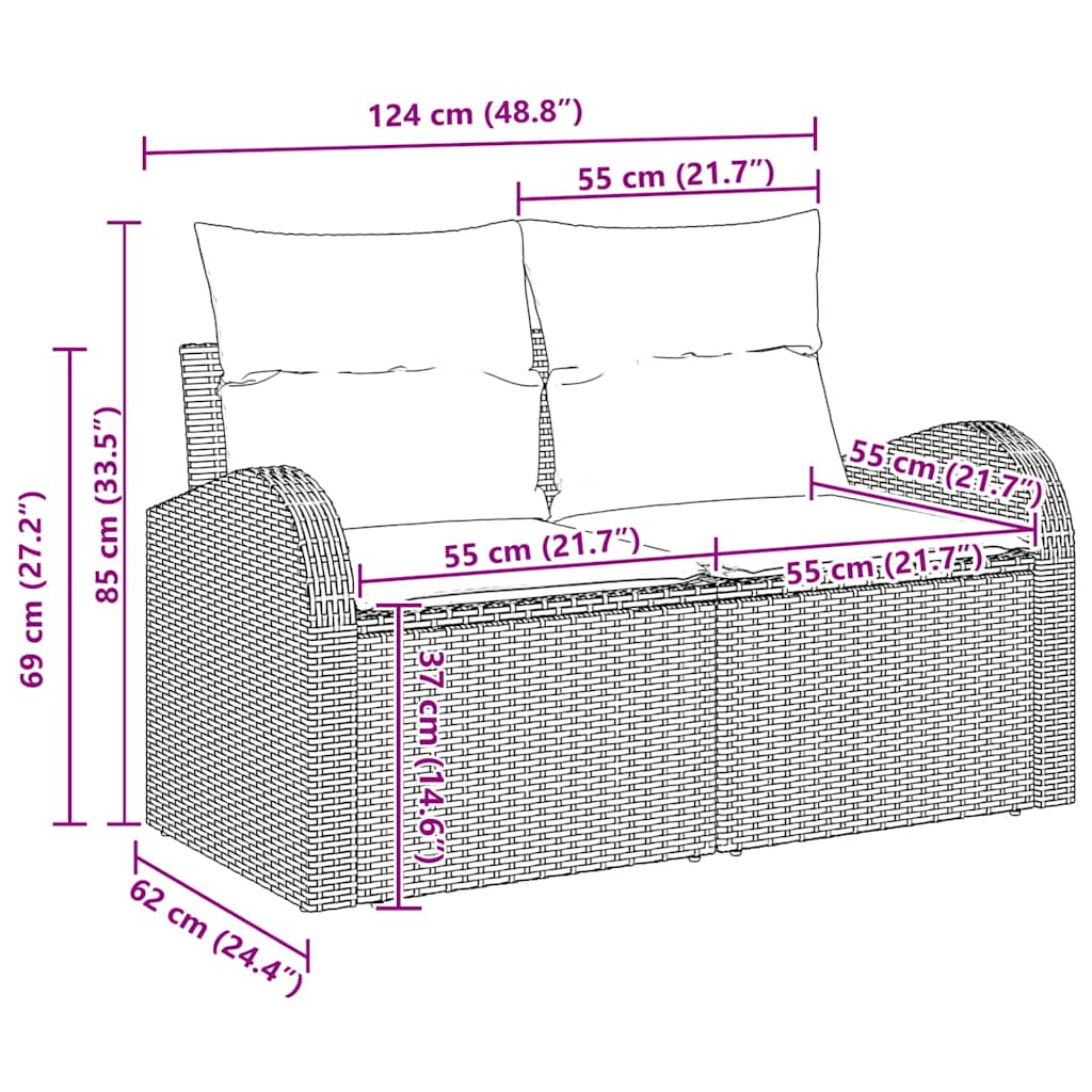 Ensemble de canapé de jardin avec coussin 9 pcs Noir polyrotin - XIOS