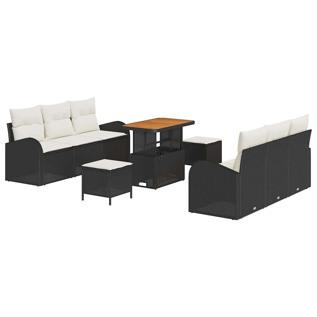 Ensemble de canapé de jardin avec coussin 9 pcs Noir polyrotin - XIOS