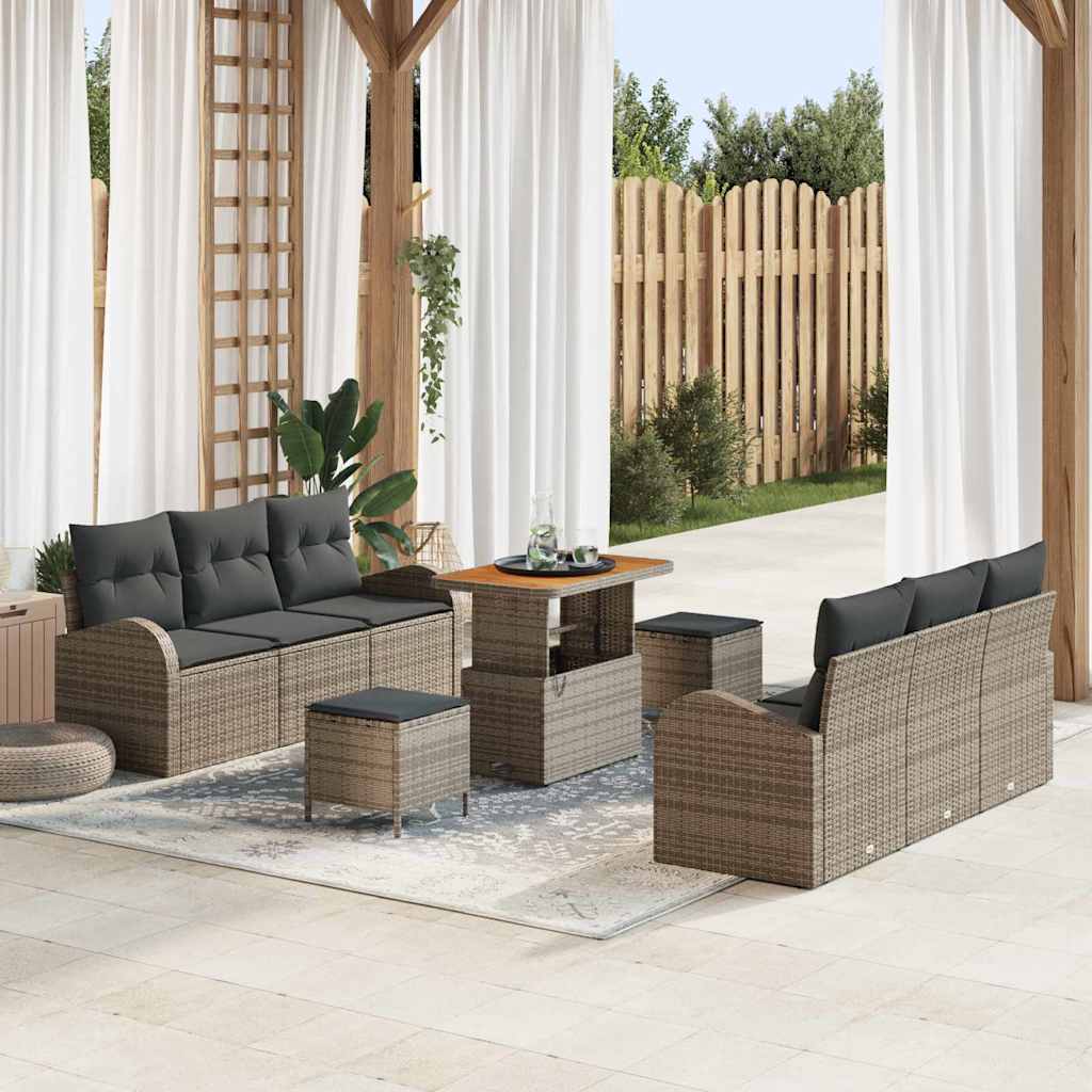 Ensemble de canapé de jardin avec coussin 9 pcs Gris polyrotin - XIOS