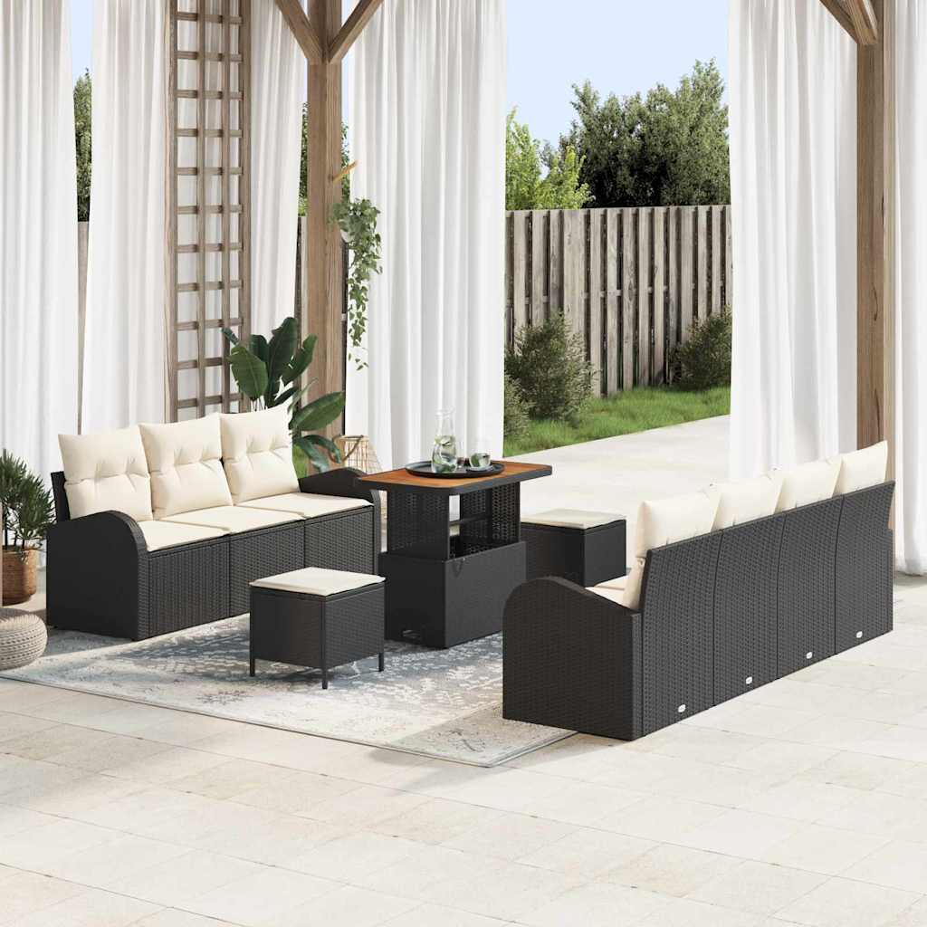 Ensemble de canapé de jardin avec coussin 10 pcs Noir polyrotin - XIOS