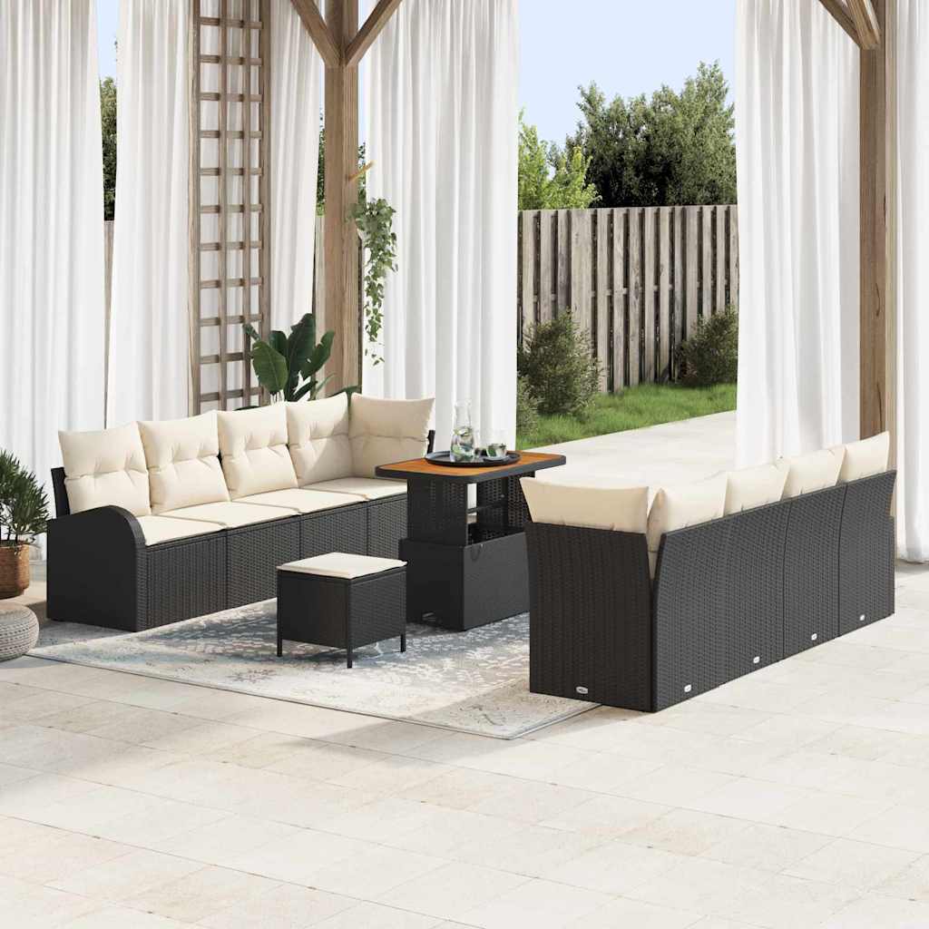 Ensemble de canapé de jardin avec coussin 11 pcs Noir polyrotin - XIOS
