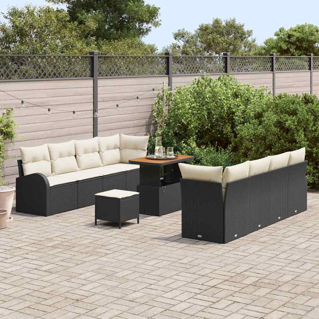 Ensemble de canapé de jardin avec coussin 11 pcs Noir polyrotin - XIOS
