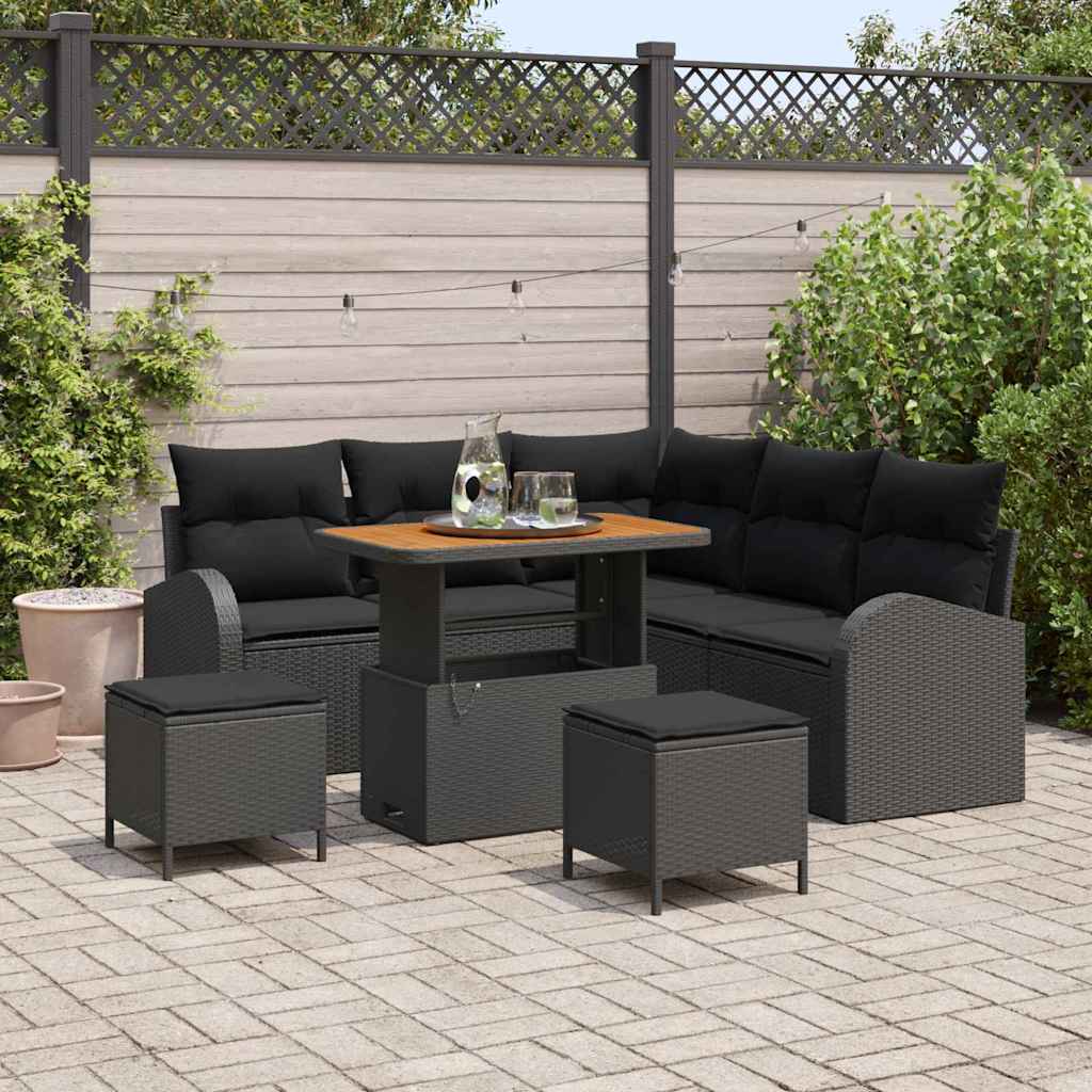 Ensemble de canapé de jardin 8 pc Noir polyrotin