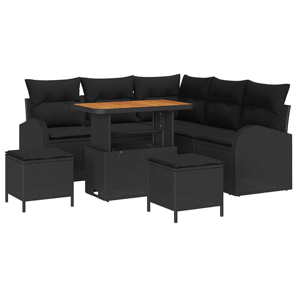 Ensemble de canapé de jardin 8 pc Noir polyrotin