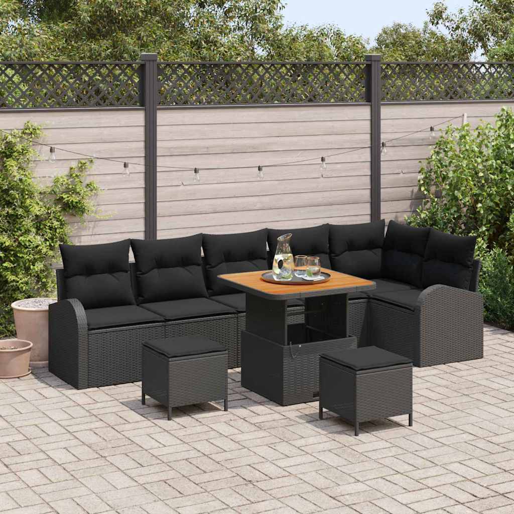 Ensemble de canapé de jardin avec coussin 9 pcs Noir polyrotin - XIOS