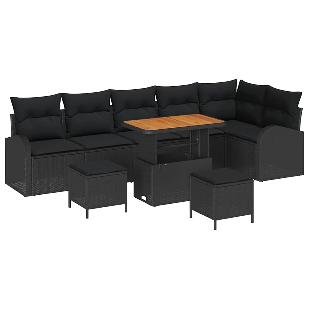Ensemble de canapé de jardin avec coussin 9 pcs Noir polyrotin - XIOS