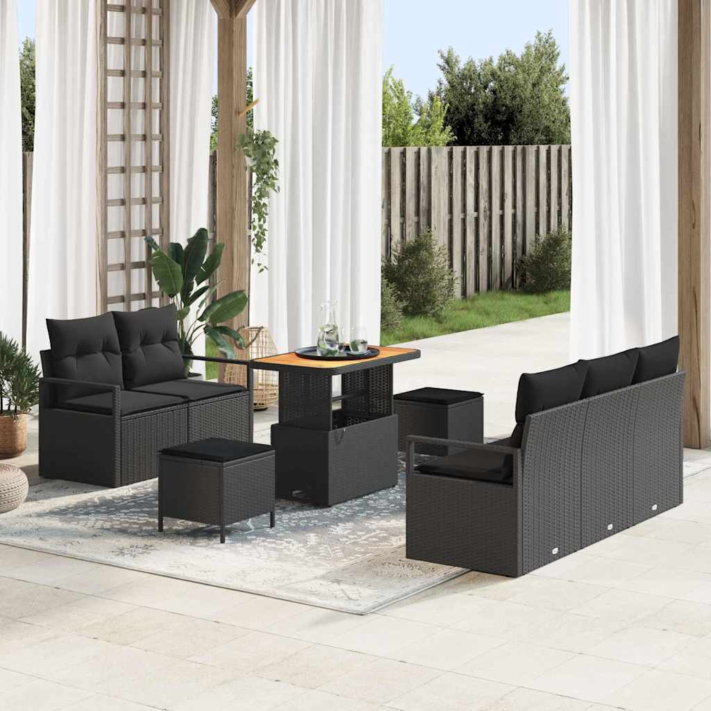 Ensemble de canapé de jardin 8 pc Noir polyrotin