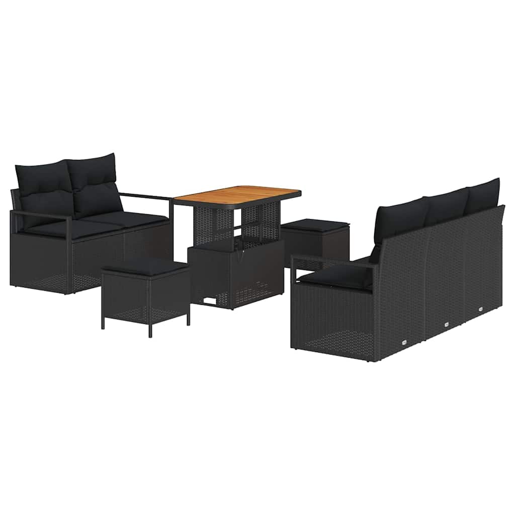 Ensemble de canapé de jardin 8 pc Noir polyrotin