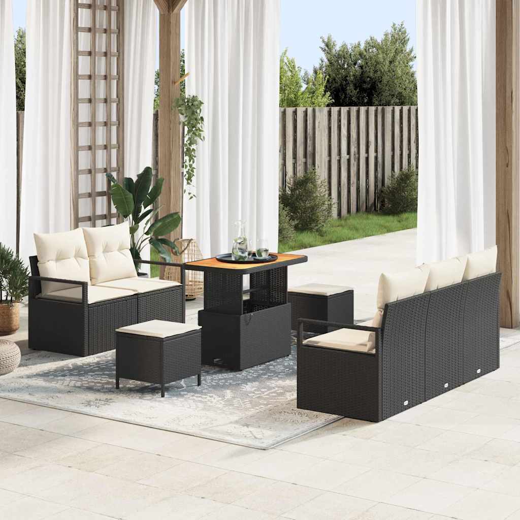 Ensemble de canapé de jardin avec coussin 8 pcs Noir polyrotin - XIOS