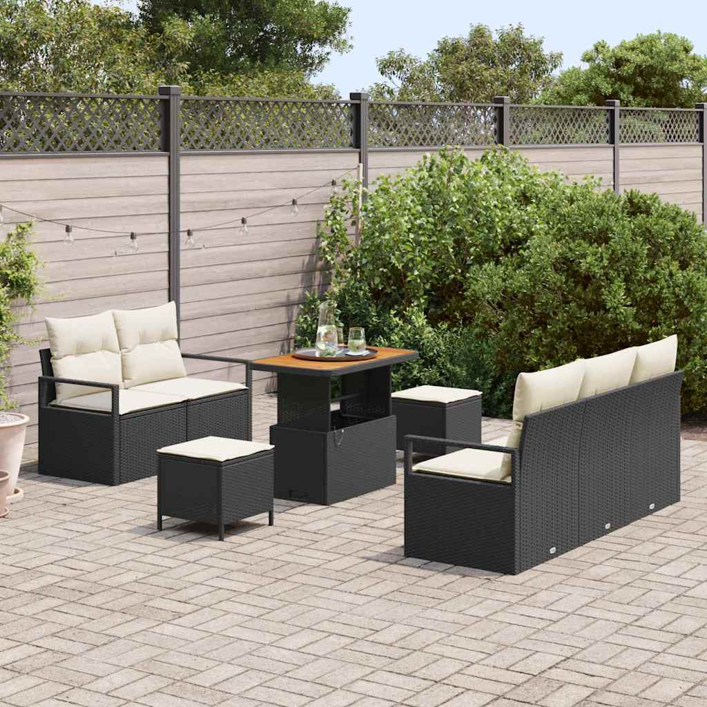 Ensemble de canapé de jardin avec coussin 8 pcs Noir polyrotin - XIOS