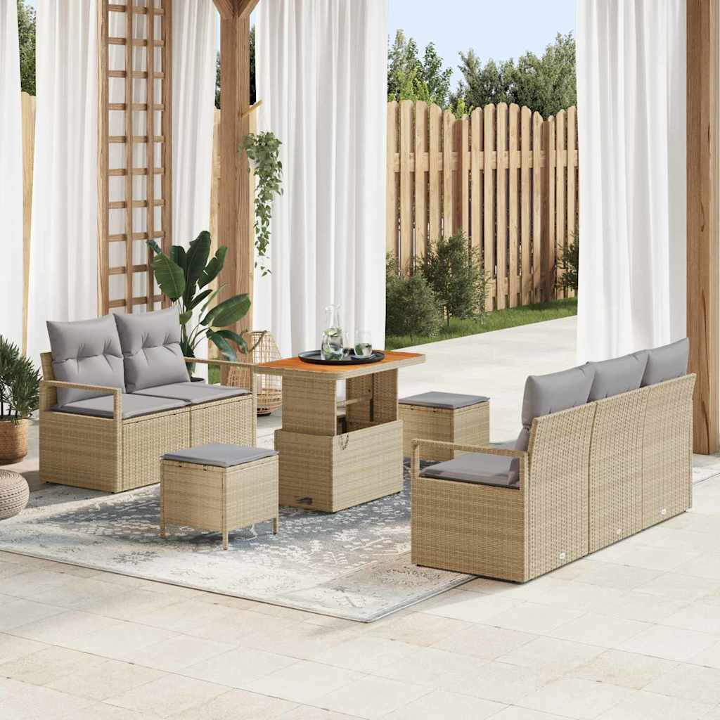 Ensemble de canapé de jardin avec coussin 8 pcs Beige polyrotin - XIOS