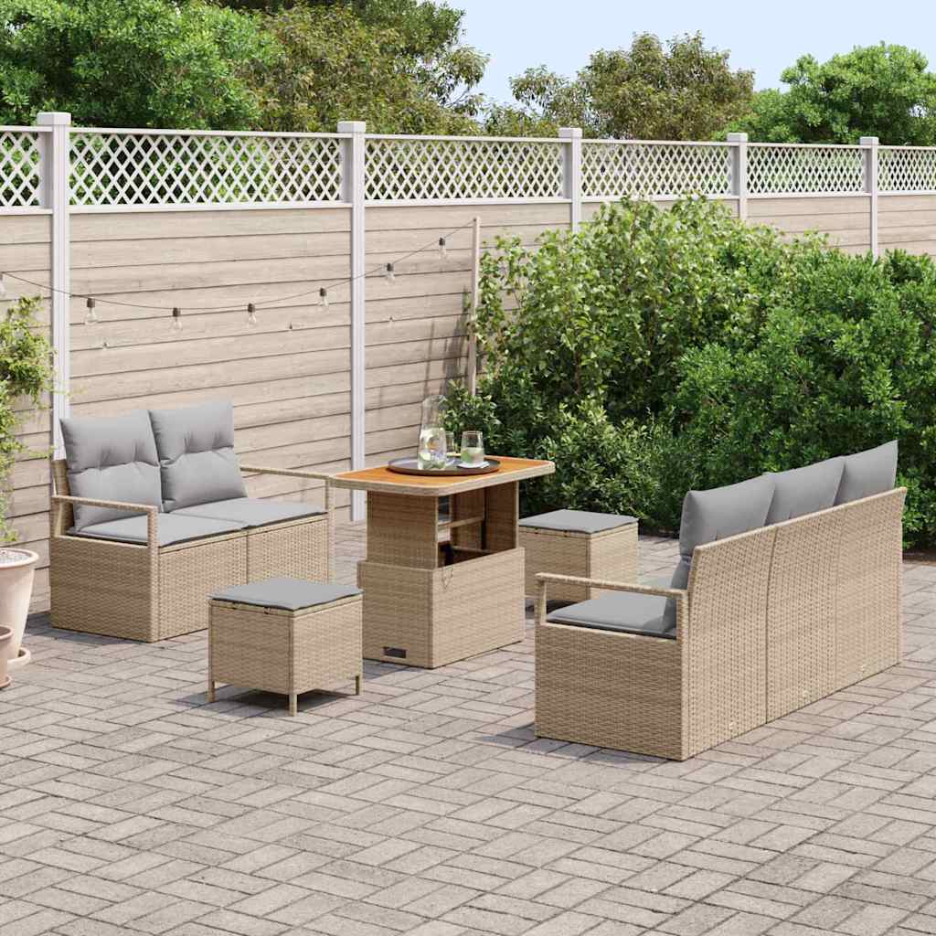 Ensemble de canapé de jardin avec coussin 8 pcs Beige polyrotin - XIOS