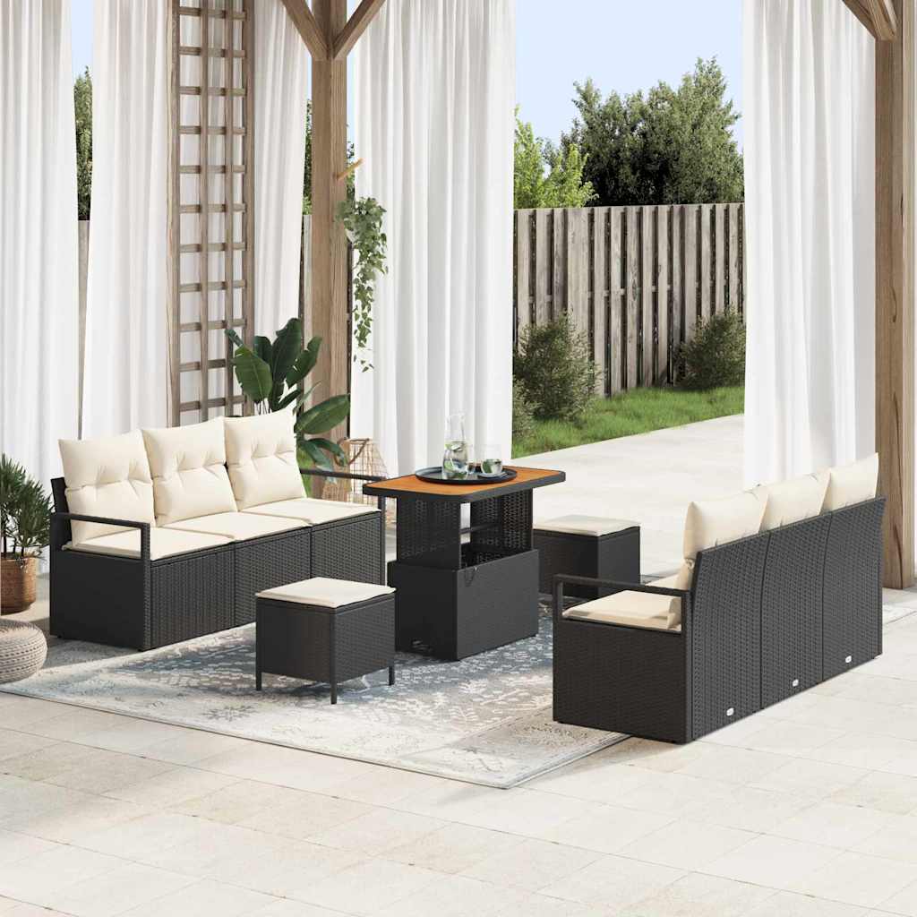 Ensemble de canapé de jardin avec coussin 9 pcs Noir polyrotin - XIOS