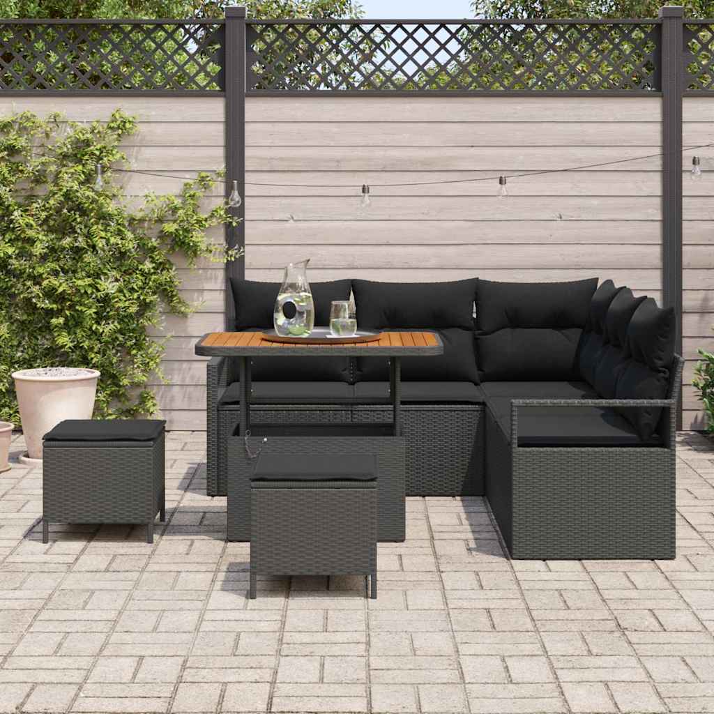 Ensemble de canapé de jardin 8 pc Noir polyrotin