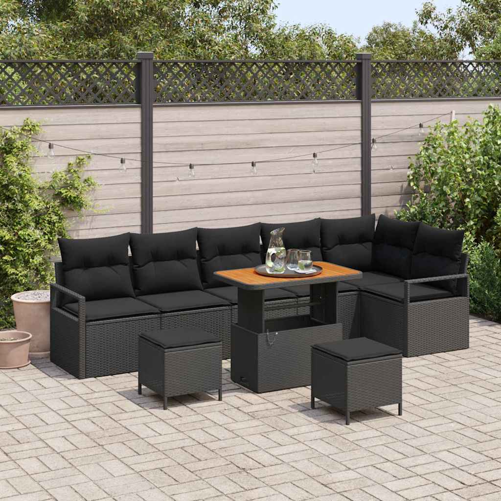 Ensemble de canapé de jardin avec coussin 9 pcs Noir Poly rotin - XIOS