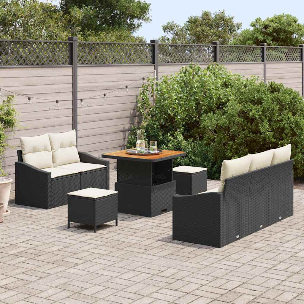 Ensemble de canapé de jardin avec coussin 8 pcs Noir polyrotin - XIOS