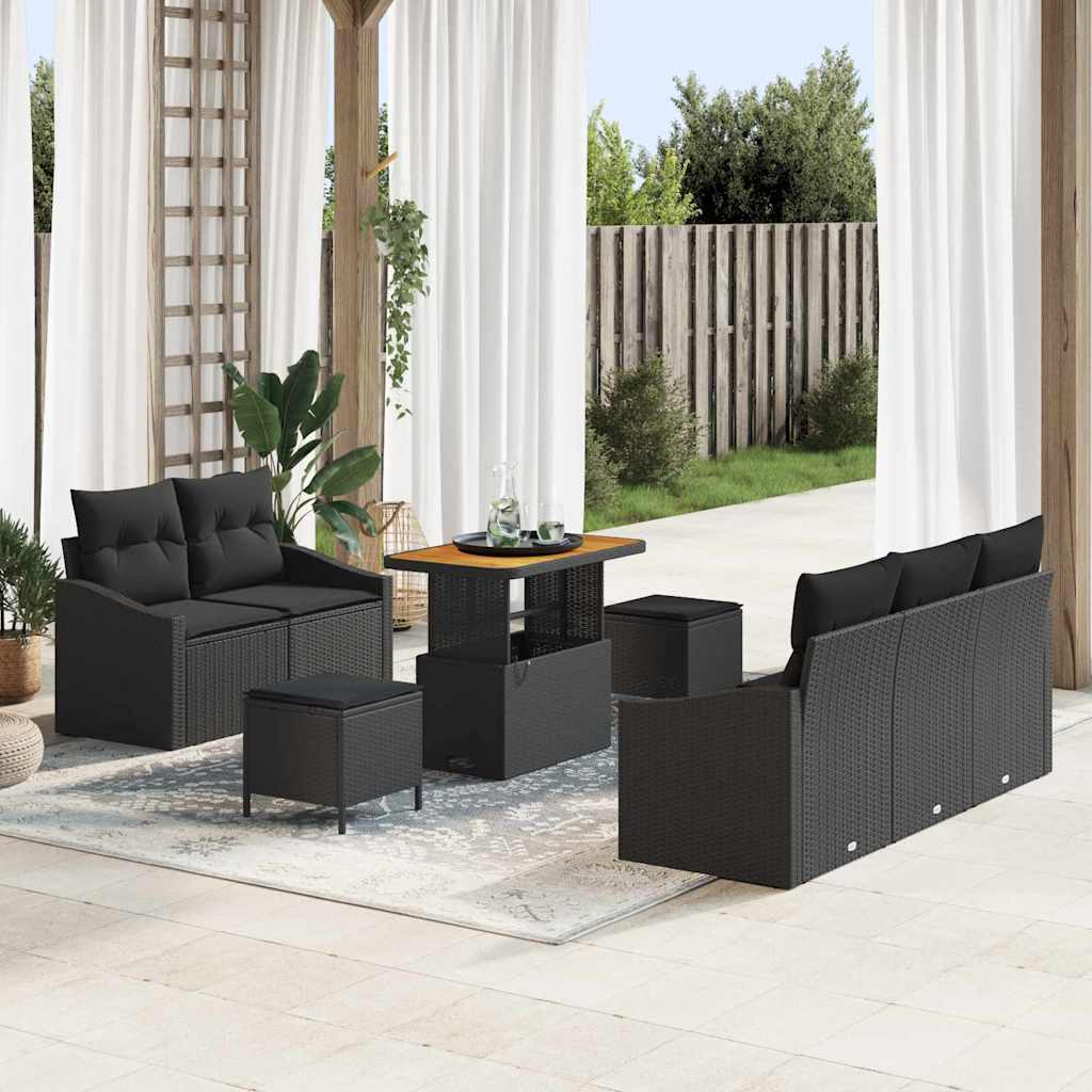 Ensemble de canapé de jardin 8 pc Noir polyrotin
