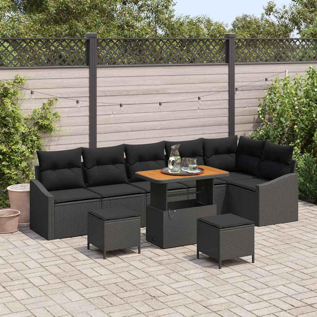 Ensemble de canapé de jardin avec coussin 9 pcs Noir polyrotin - XIOS