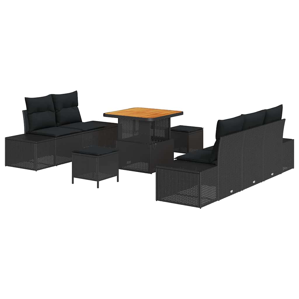 Ensemble de canapé de jardin 8 pc Noir polyrotin