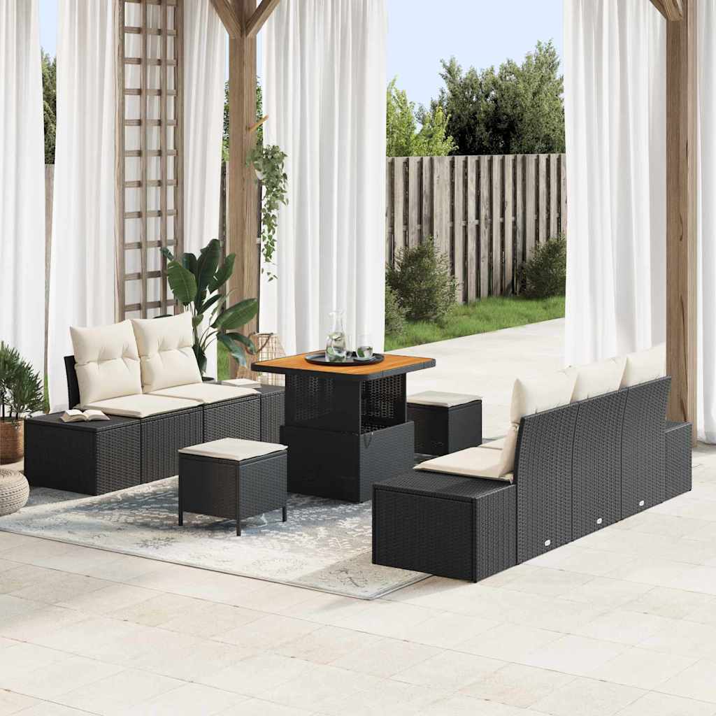 Ensemble de canapé de jardin avec coussin 8 pcs Noir polyrotin - XIOS