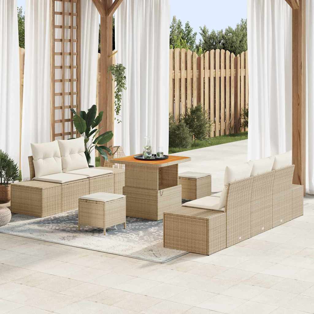 Ensemble de canapé de jardin avec coussin 8 pcs Beige polyrotin