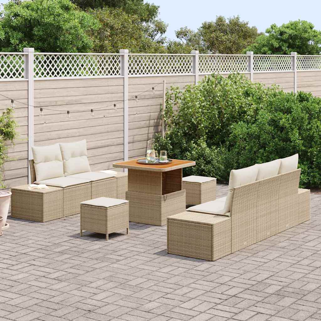 Ensemble de canapé de jardin avec coussin 8 pcs Beige polyrotin