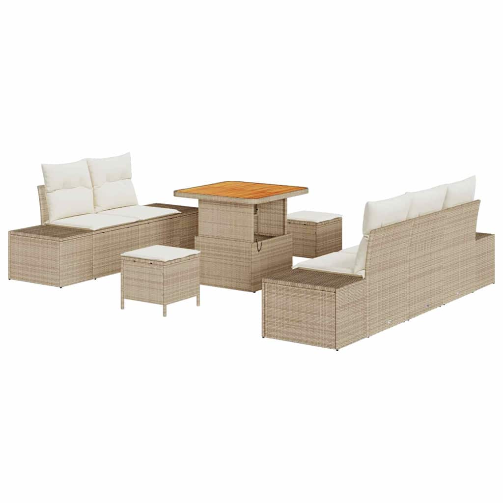 Ensemble de canapé de jardin avec coussin 8 pcs Beige polyrotin