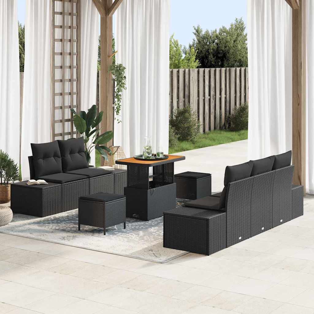Ensemble de canapé de jardin 8 pc Noir polyrotin