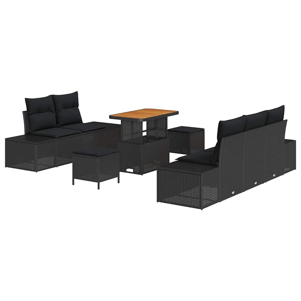 Ensemble de canapé de jardin 8 pc Noir polyrotin
