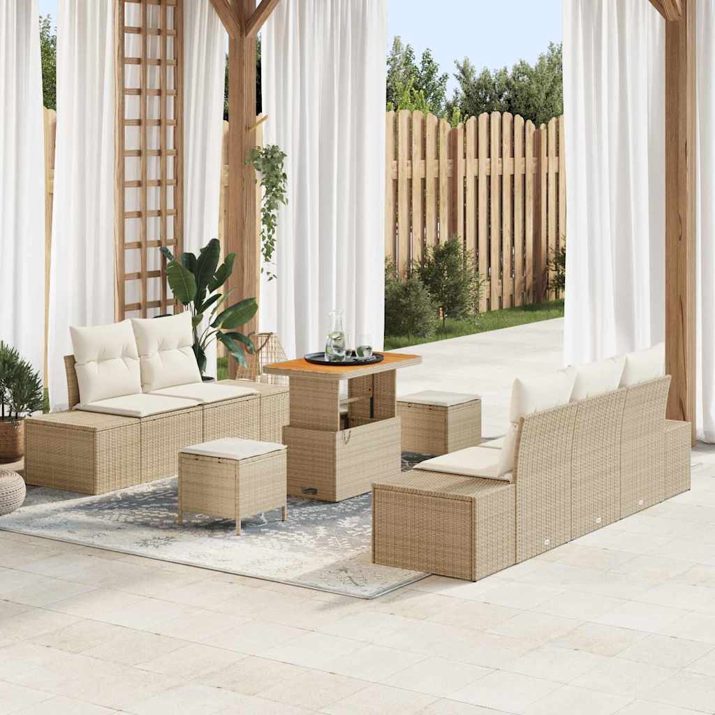 Ensemble de canapé de jardin avec coussin 8 pcs Beige polyrotin