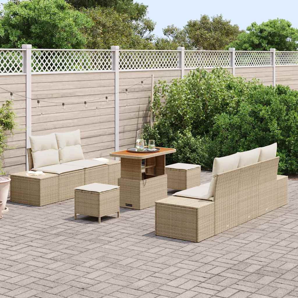 Ensemble de canapé de jardin avec coussin 8 pcs Beige polyrotin