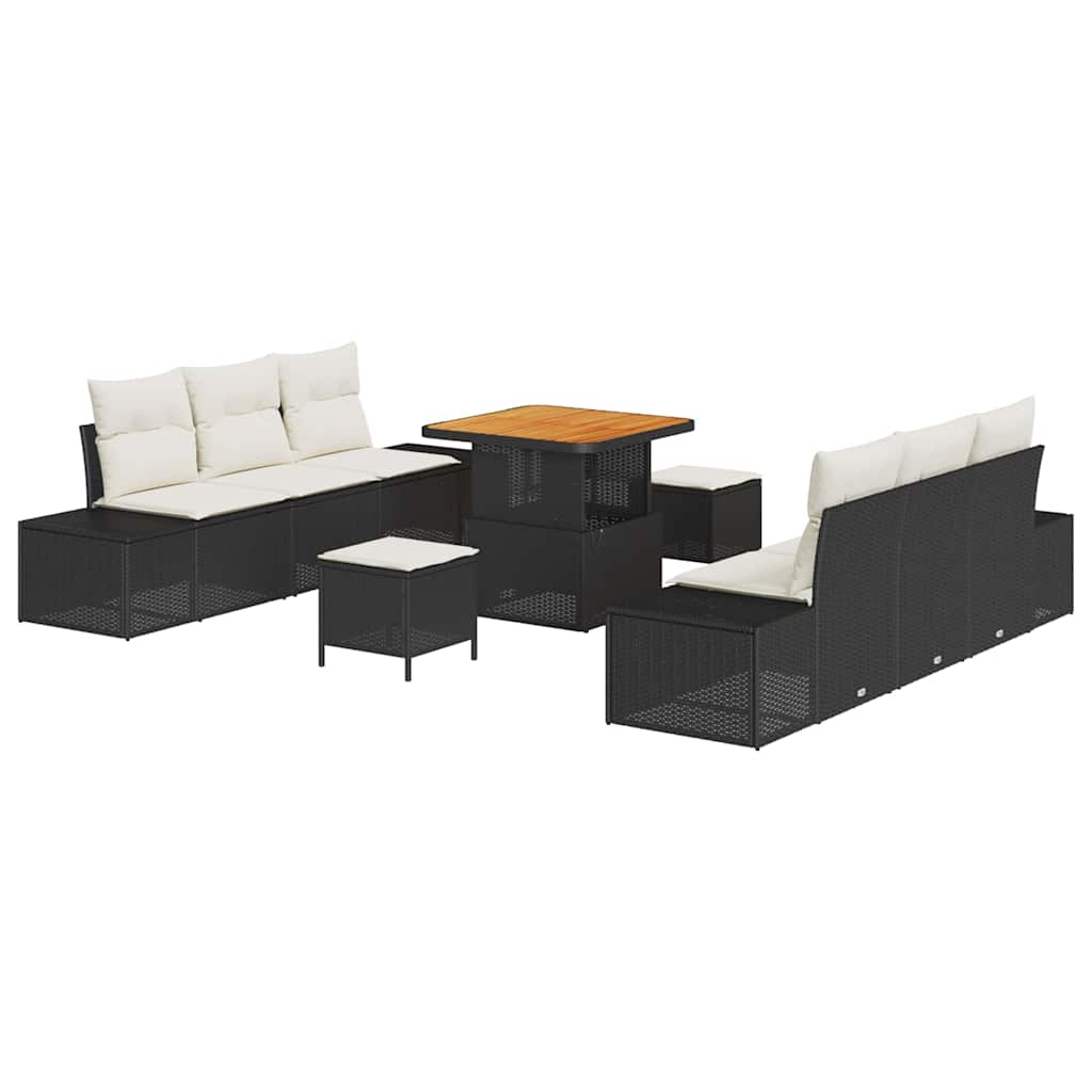 Ensemble de canapé de jardin avec coussin 9 pcs Noir polyrotin