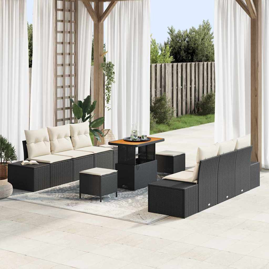 Ensemble de canapé de jardin avec coussin 9 pcs Noir polyrotin - XIOS