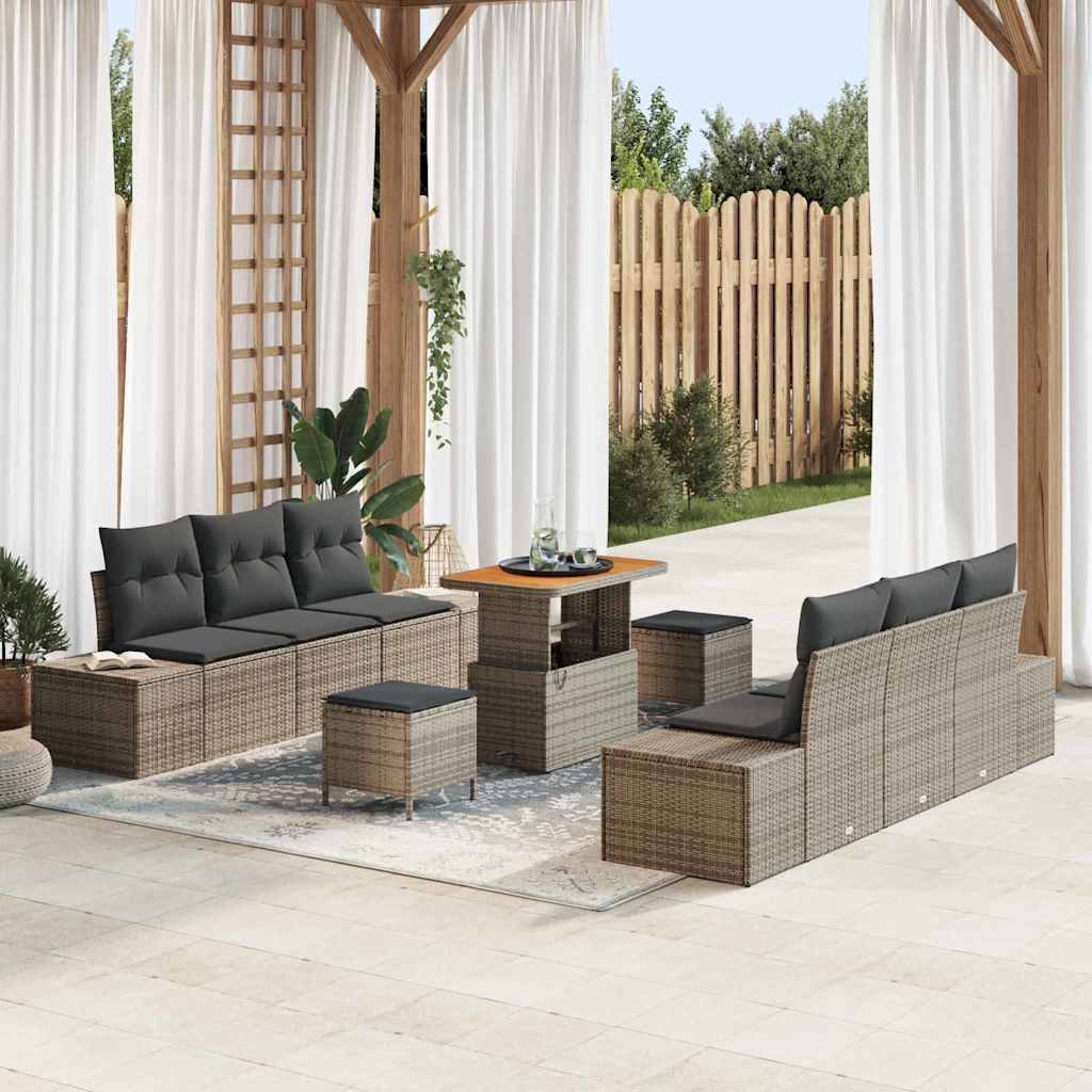 Ensemble de canapé de jardin avec coussin 9 pcs Gris polyrotin - XIOS
