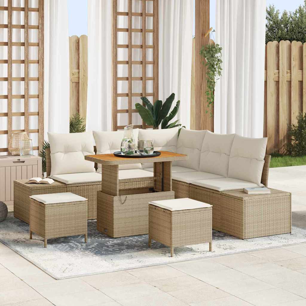 Ensemble de canapé de jardin avec coussin 8 pcs Beige polyrotin
