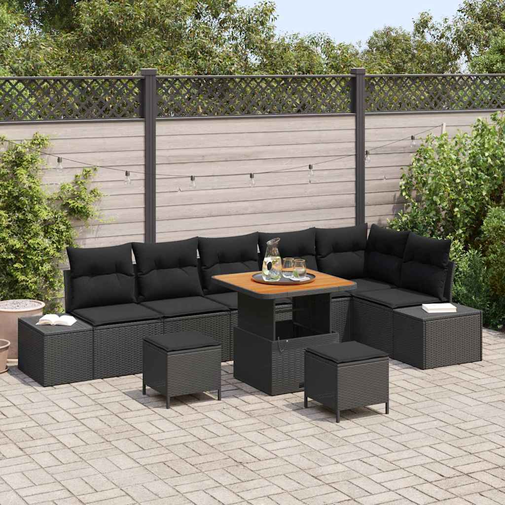 Ensemble de canapé de jardin avec coussin 9 pcs Noir polyrotin - XIOS