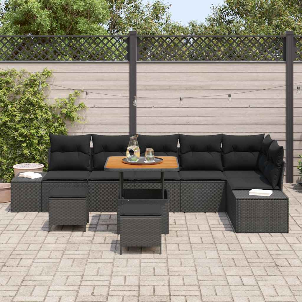 Ensemble de canapé de jardin avec coussin 9 pcs Noir polyrotin - XIOS