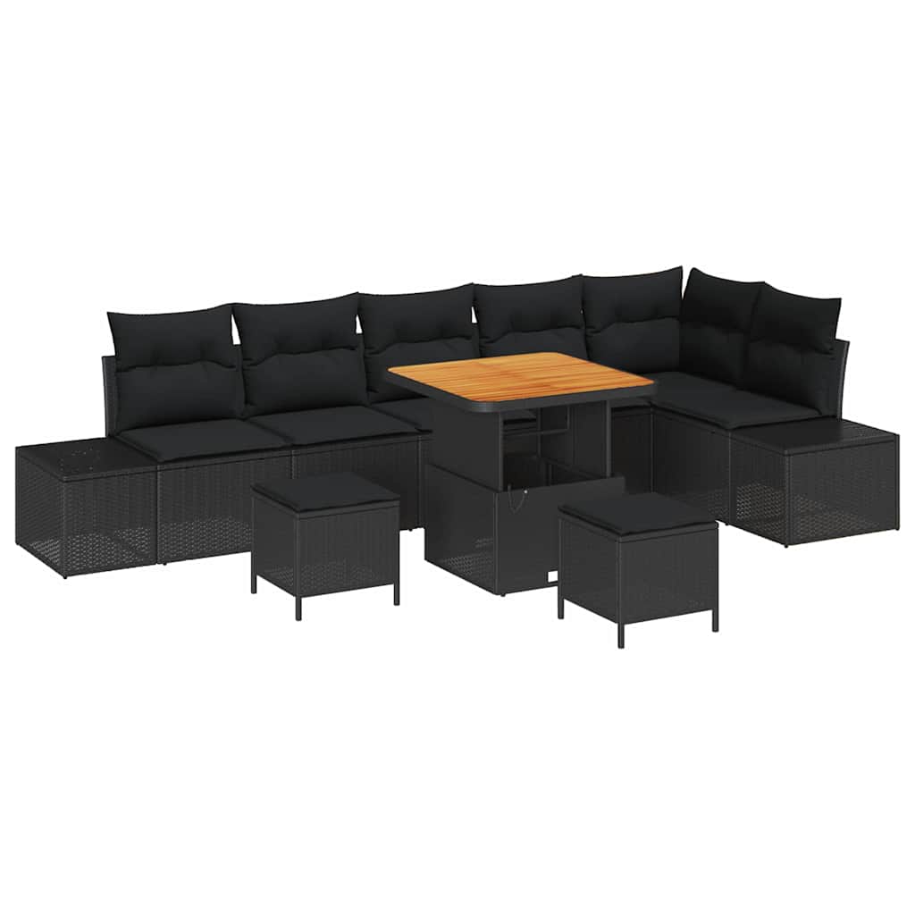 Ensemble de canapé de jardin avec coussin 9 pcs Noir polyrotin - XIOS