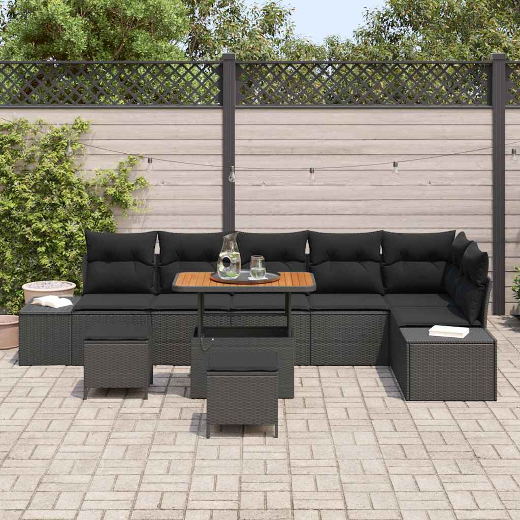 Ensemble de canapé de jardin avec coussin 9 pcs Noir polyrotin - XIOS