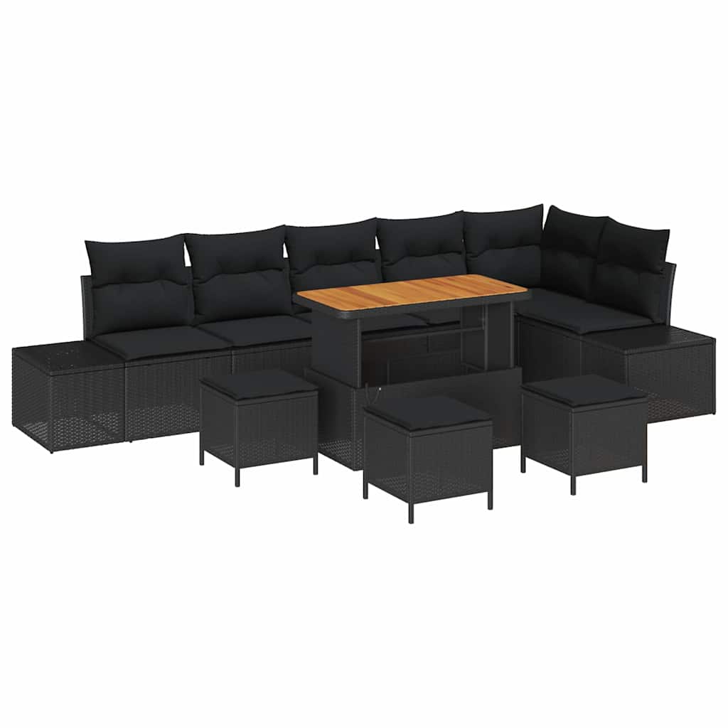 Ensemble de canapé de jardin avec coussin 10 pcs Noir polyrotin - XIOS
