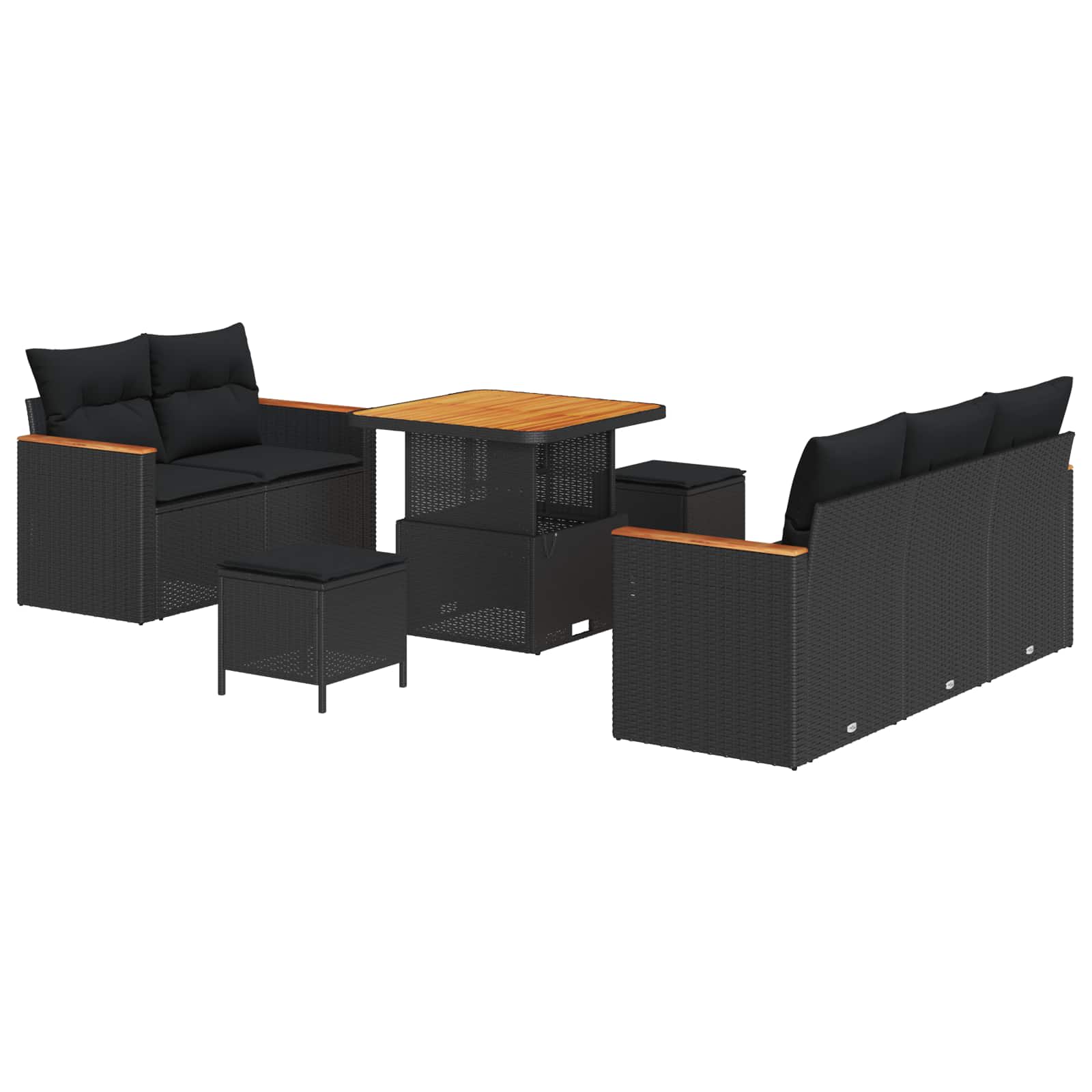 Ensemble de canapé de jardin 8 pcs Noir polyrotin