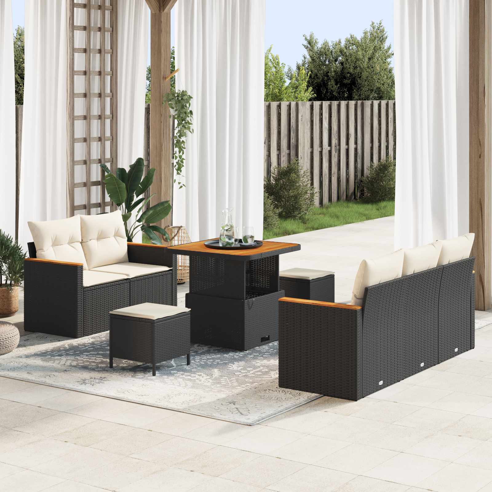 Ensemble de canapé de jardin 8 pcs Noir polyrotin - XIOS