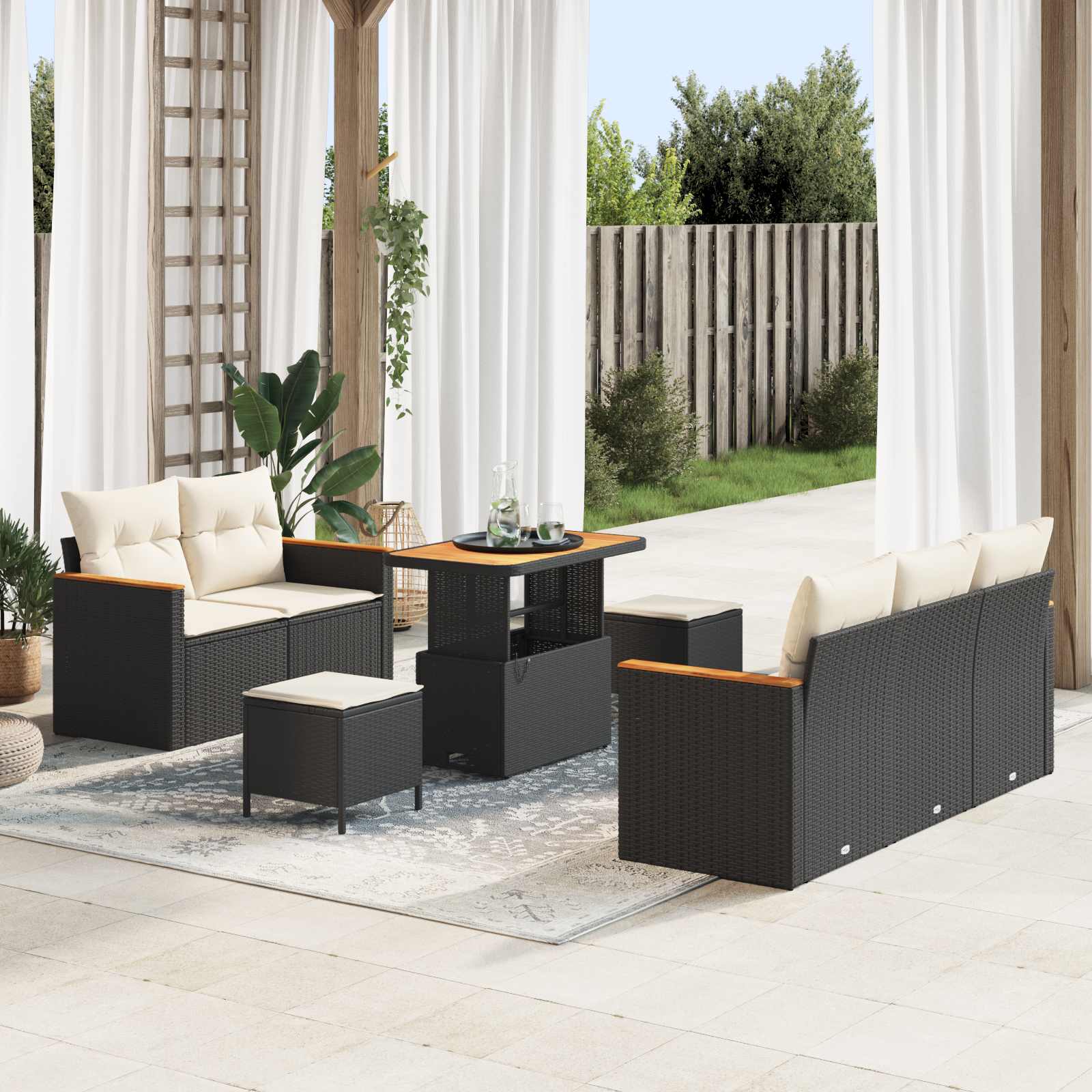 Ensemble de canapé de jardin 8 pcs Noir polyrotin - XIOS