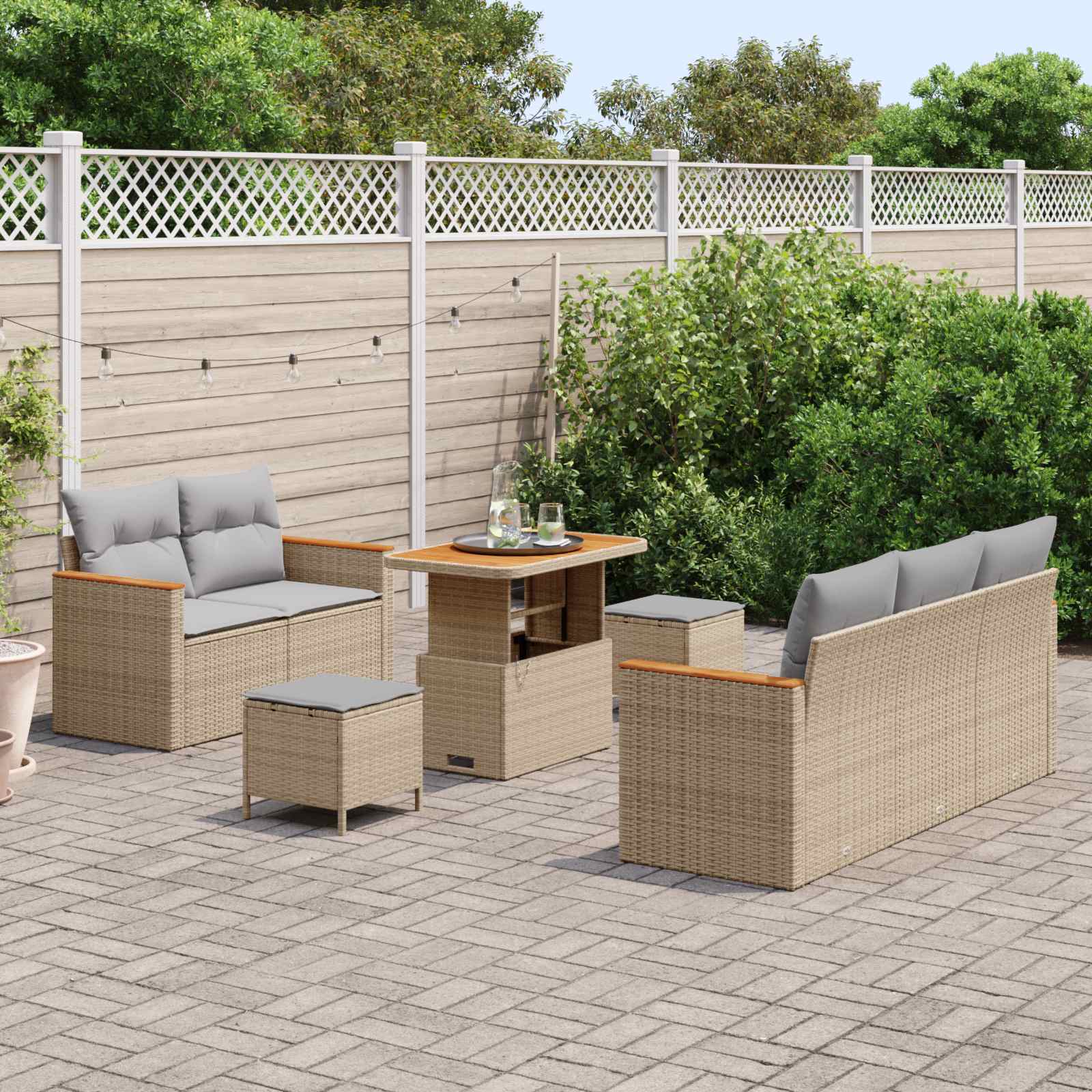 Ensemble de canapé de jardin 8 pcs Beige polyrotin - XIOS