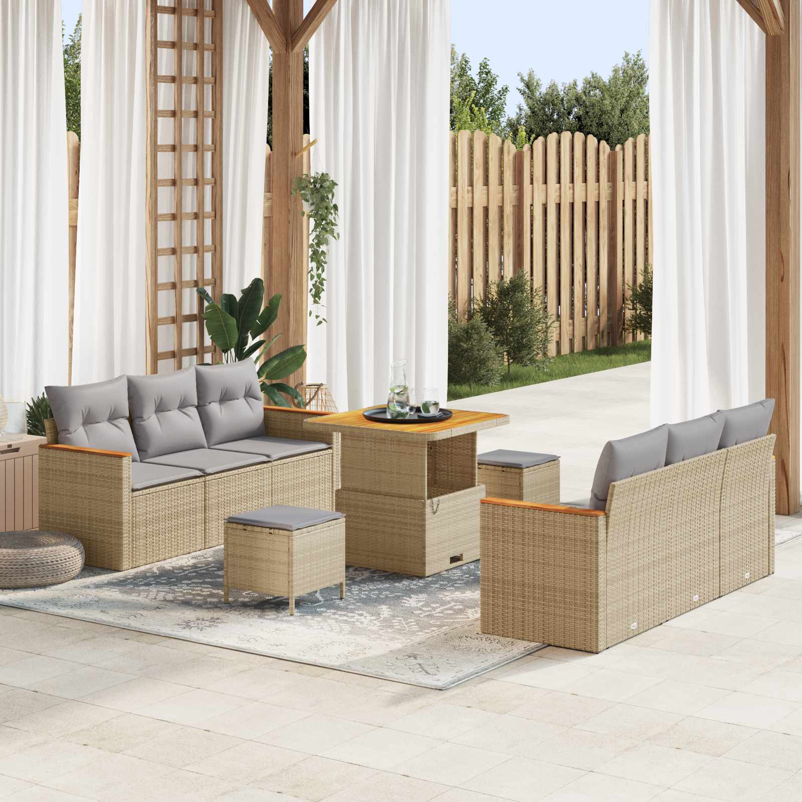 Ensemble de canapé de jardin 9 pcs Beige polyrotin - XIOS