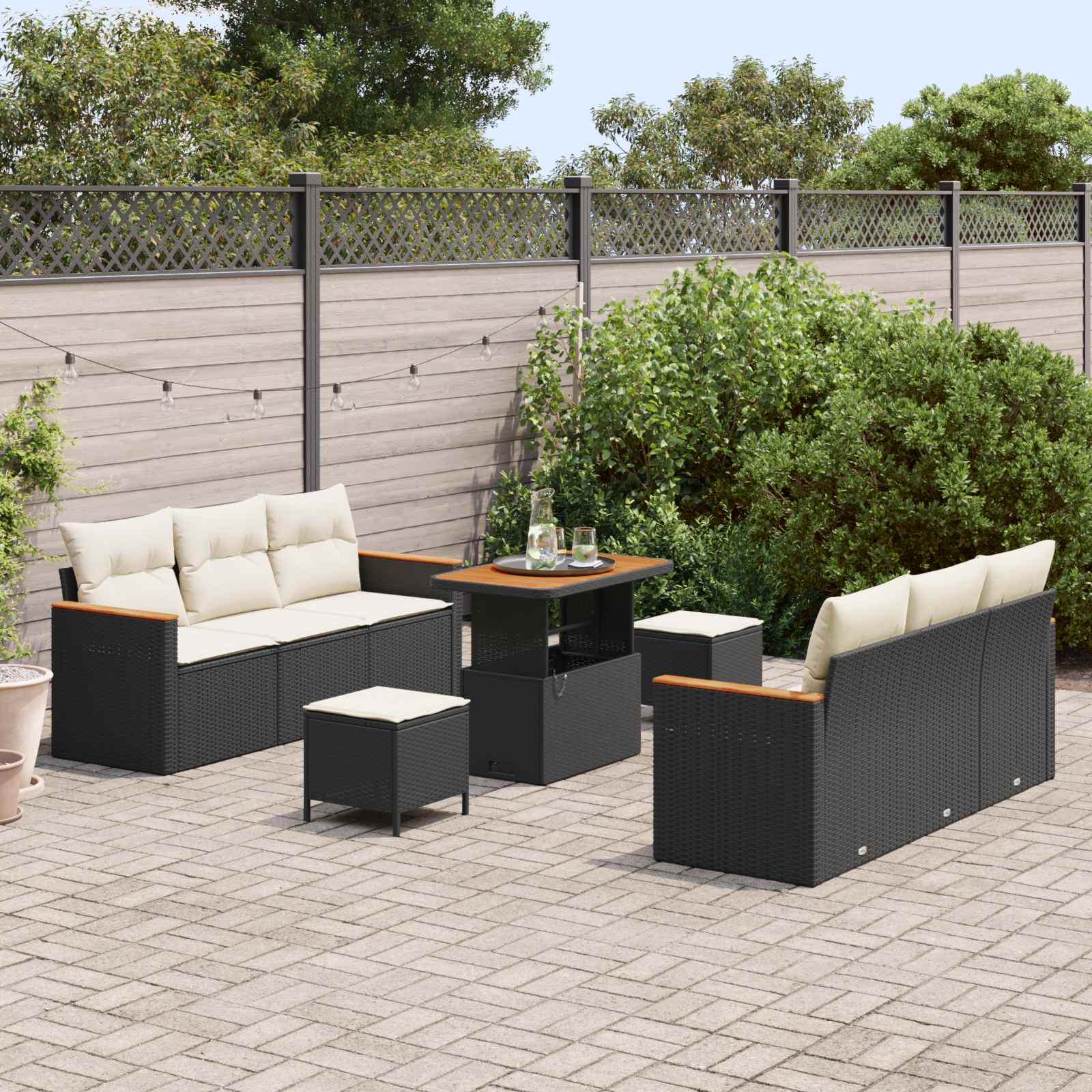 Ensemble de canapé de jardin 9 pcs Noir polyrotin - XIOS